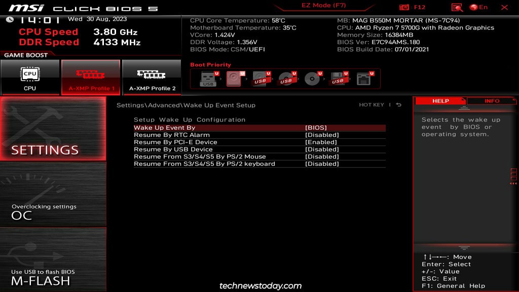Best BIOS Settings For MSI Motherboard 16 msi wake up event setup