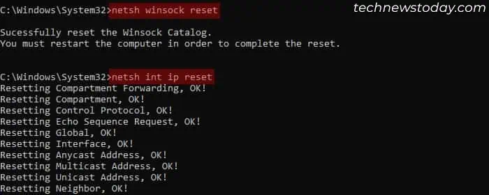 Intel Wireless AC 9560 Not Working? Try these Fixes 13 netsh-winsock-int-ip-reset