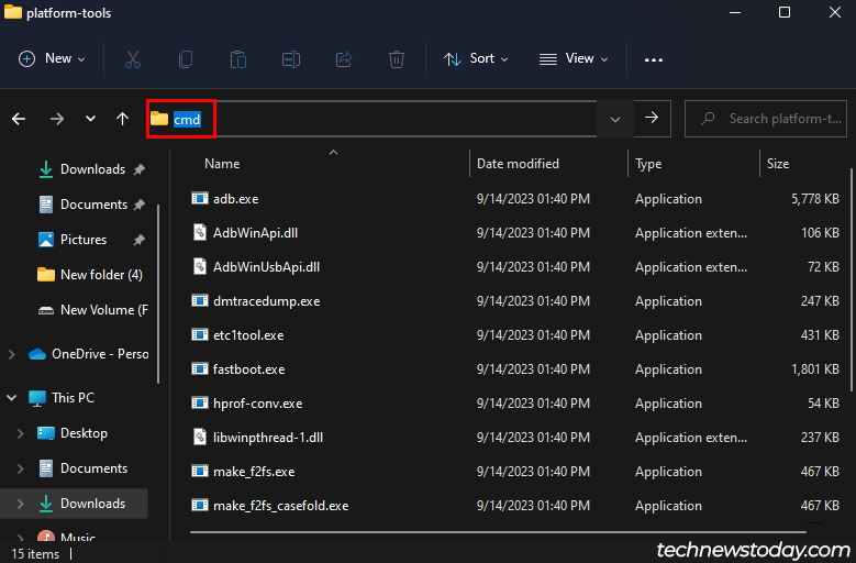 open command prompt in platform tools folder