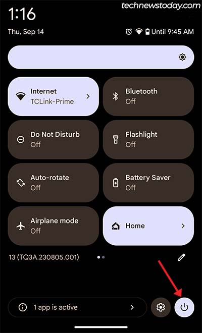 power menu from notification center