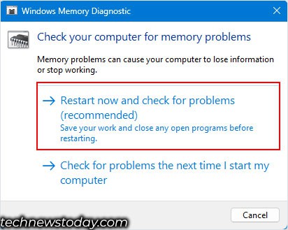 restart to windows memory diagnostic