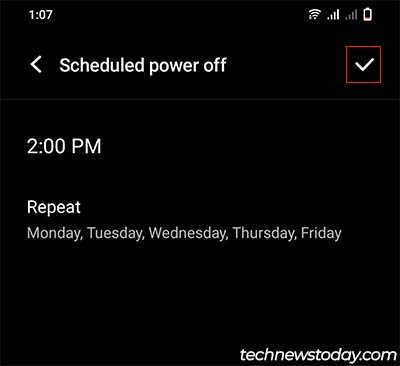 save scheduled power off settings