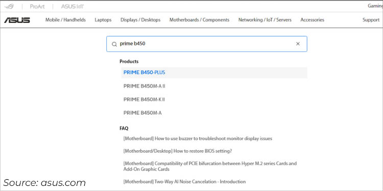 searching for asus prime model