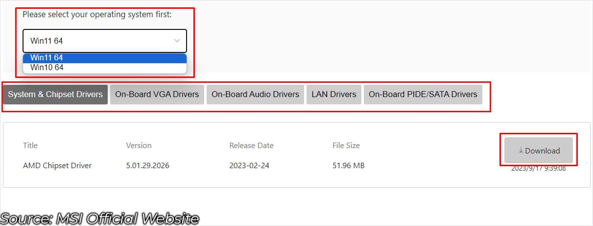 select OS and download latest drivers