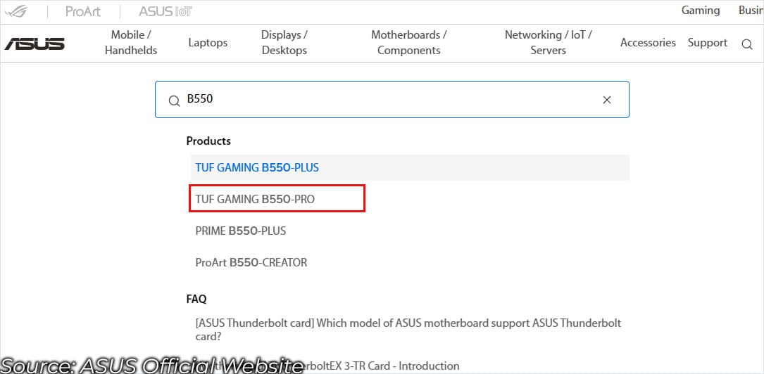 select motherboard asus website