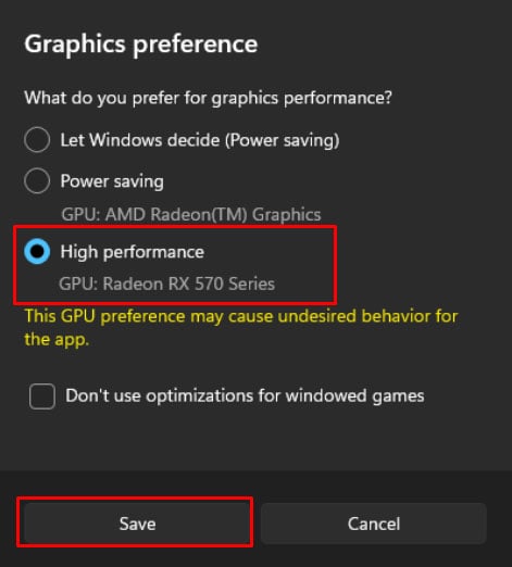 set graphics preference high