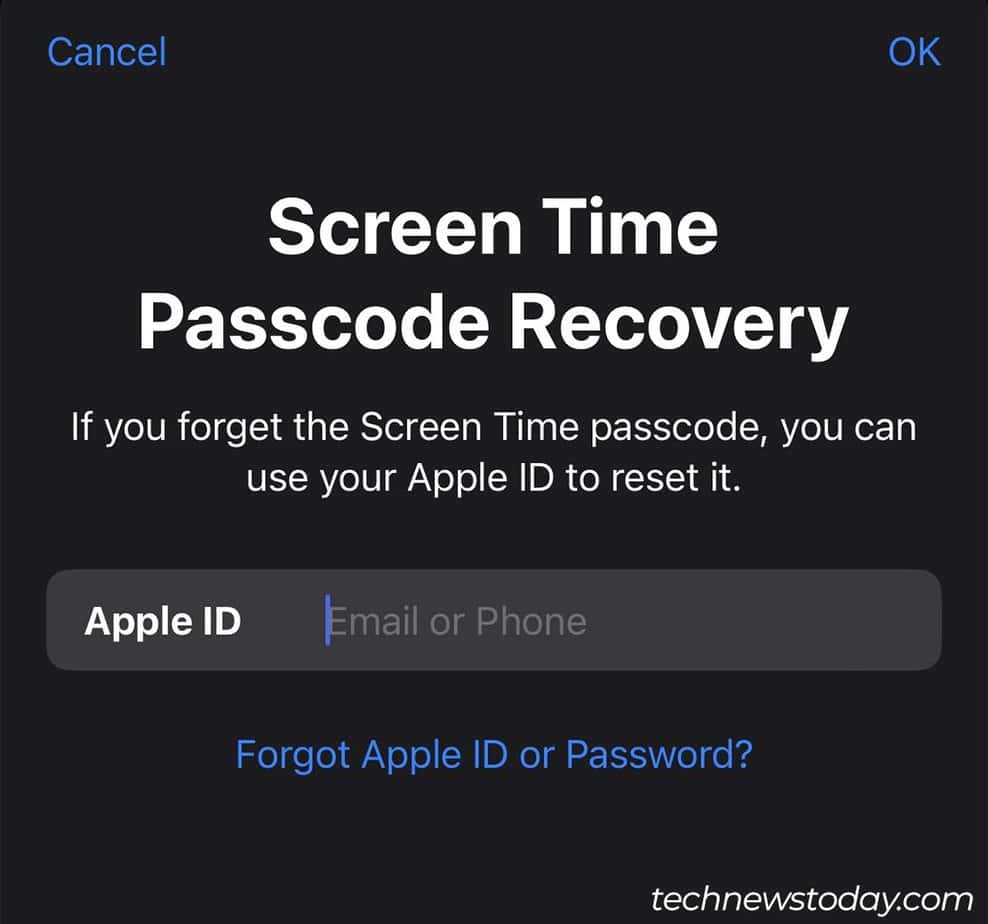 set new screen time passcode recovery
