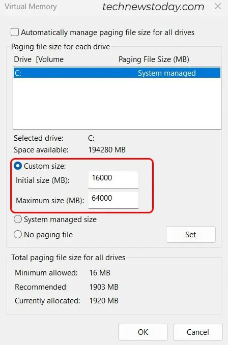 Kernel Mode Heap Corruption Error—How to Fix it? 11 set-page-size-limit-1