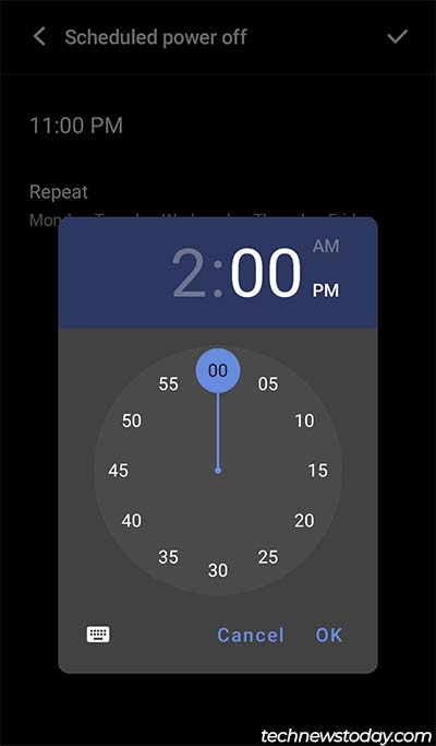 set time for scheduled power off