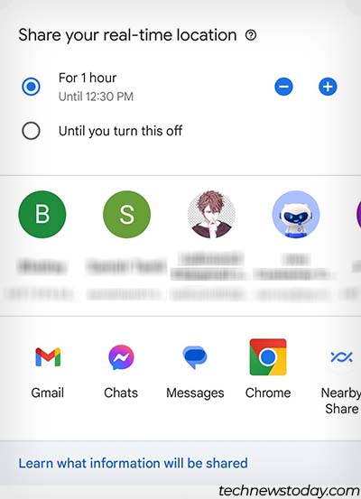 share real time location google maps