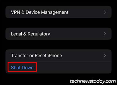 shut down iphone from settings