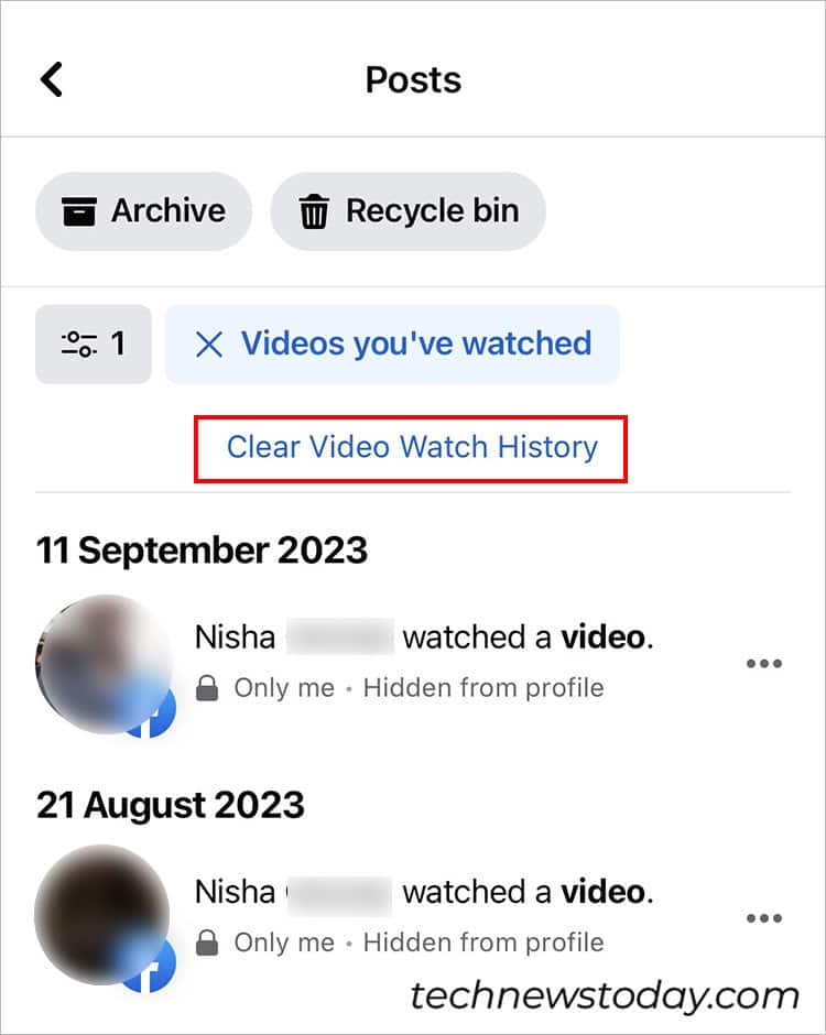 tap on Clear Video Watch History