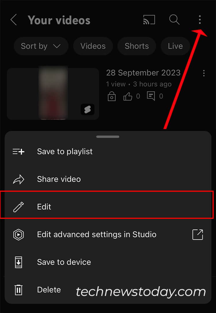 tap on the Menu icon and choose Edit