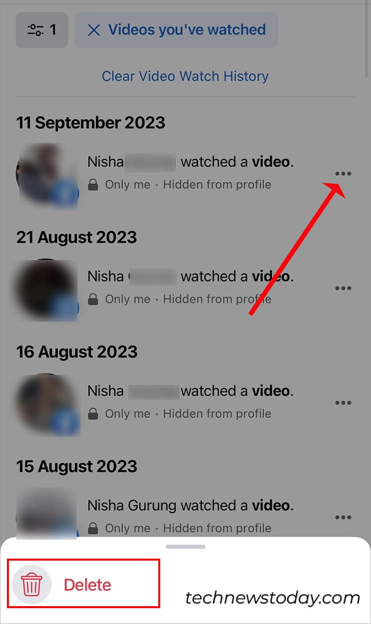 tap on the Three-dot icon and choose Delete
