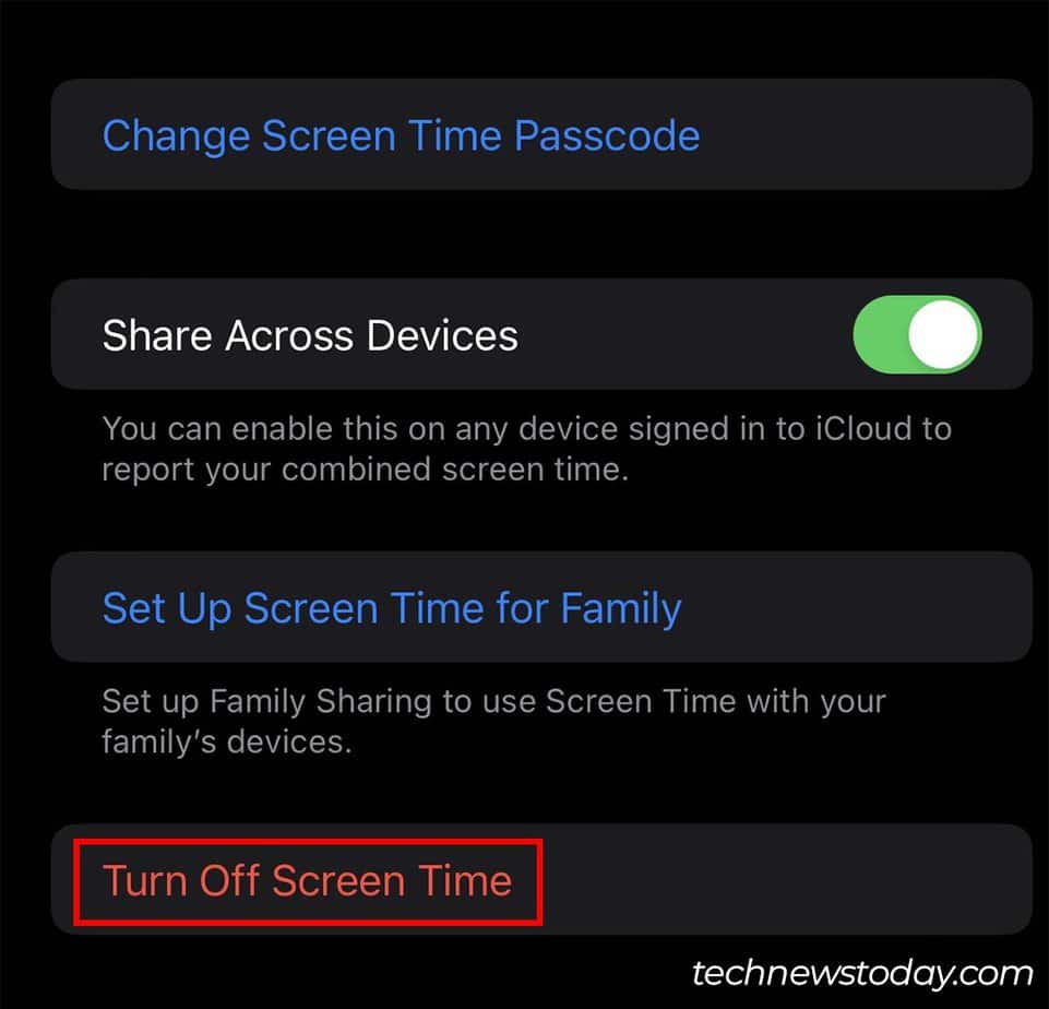 turn off screen time
