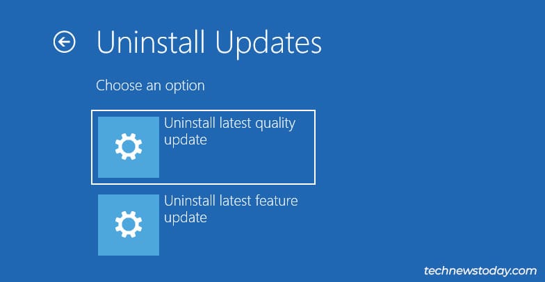 uninstall updates winre