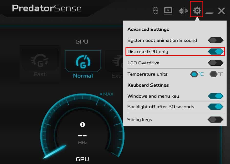 use discrete GPU only predator sense