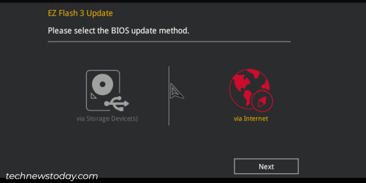 via internet asus bios update