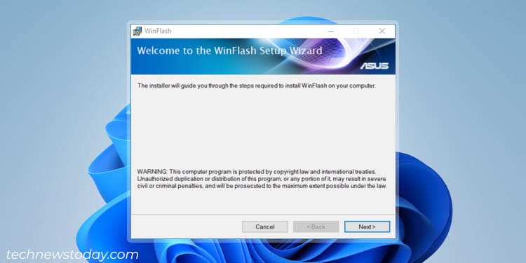 winflash installation screen