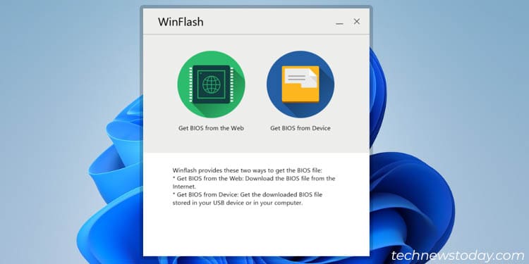 winflash selection get bios from web or from device