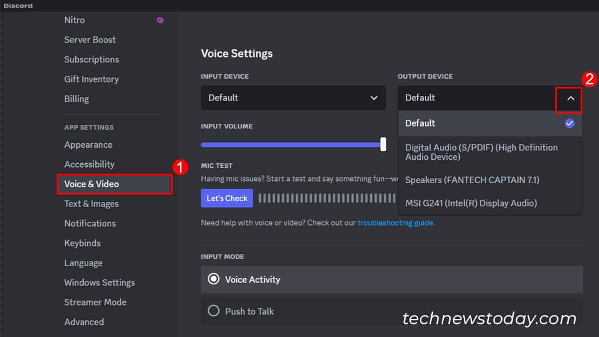 Choose an output device