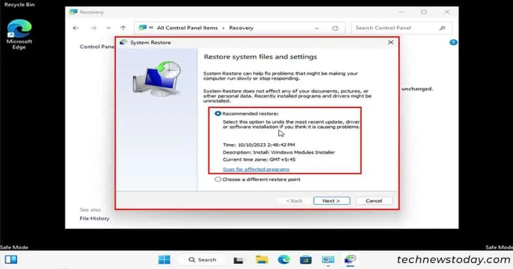 How to Fix Undoing Changes Made to Your Computer 9 Choose-restore-point-in-safe-mode-1024x538