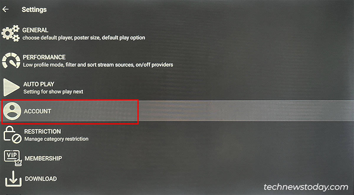 Click on Settings - Account