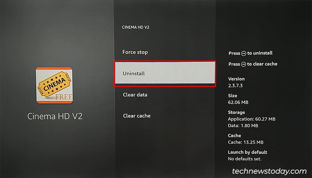 Click on Uninstall