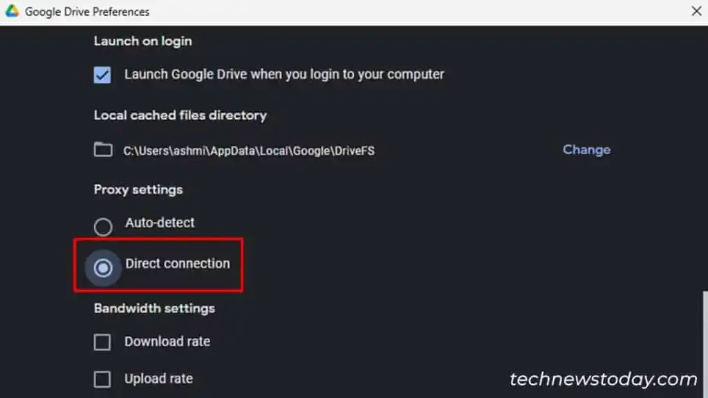 Drive for Desktop Not Working? 9 Ways to Fix it 12 Direct-Connection-Proxy-Settings-1024x576