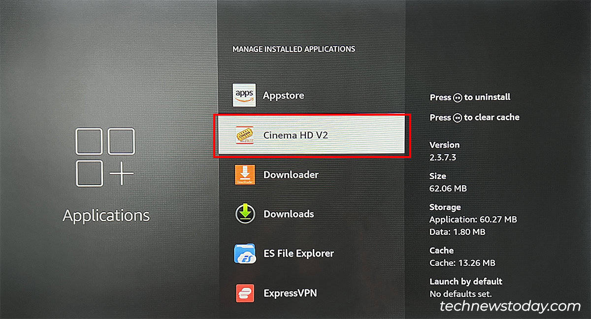 Go to Manage Installed Applications and open the Cinema app