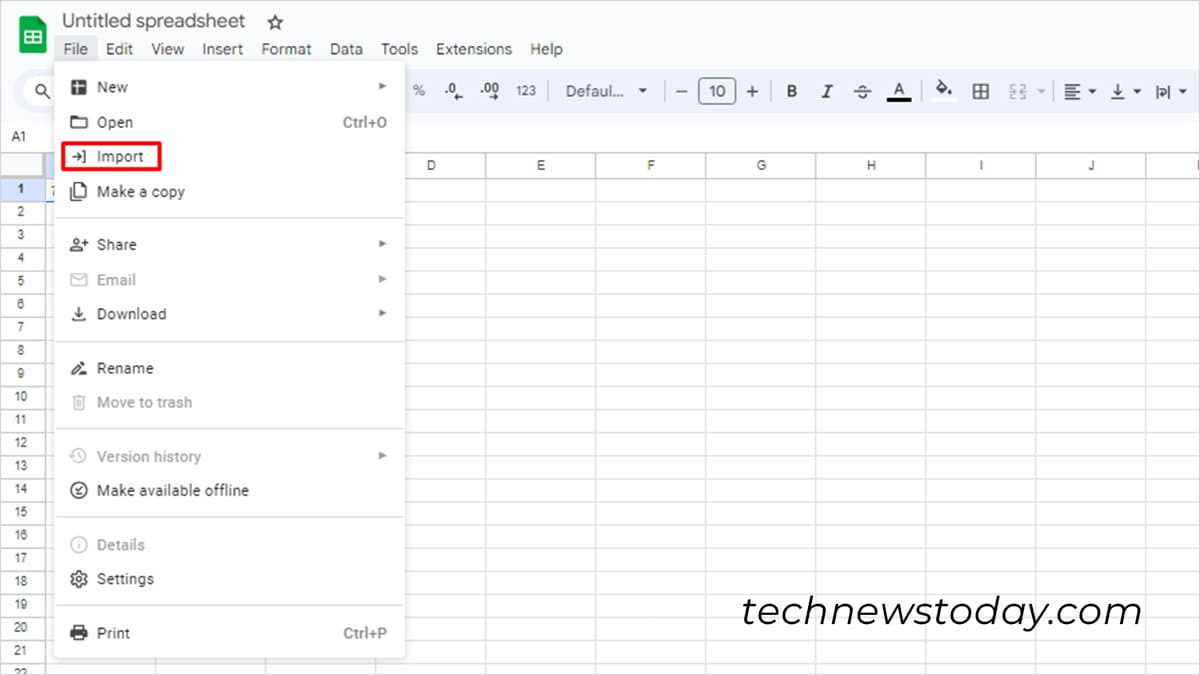 Import option Google docs