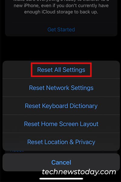 Reset all settings in iphone