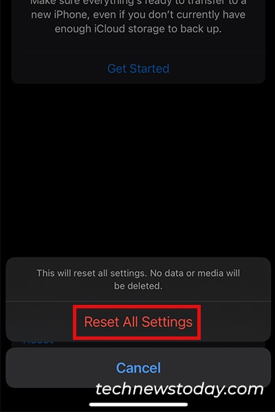 Reset all settings on iphone