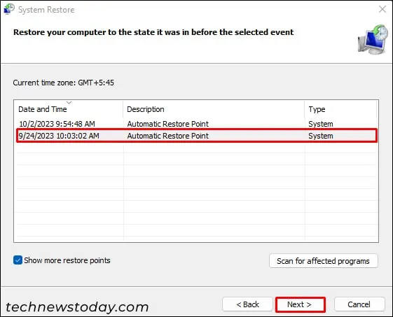 Selech-restore-point-and-click-next