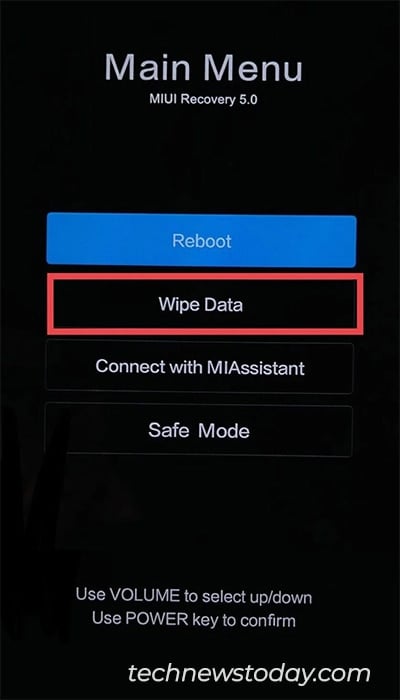 Select Wipe Data