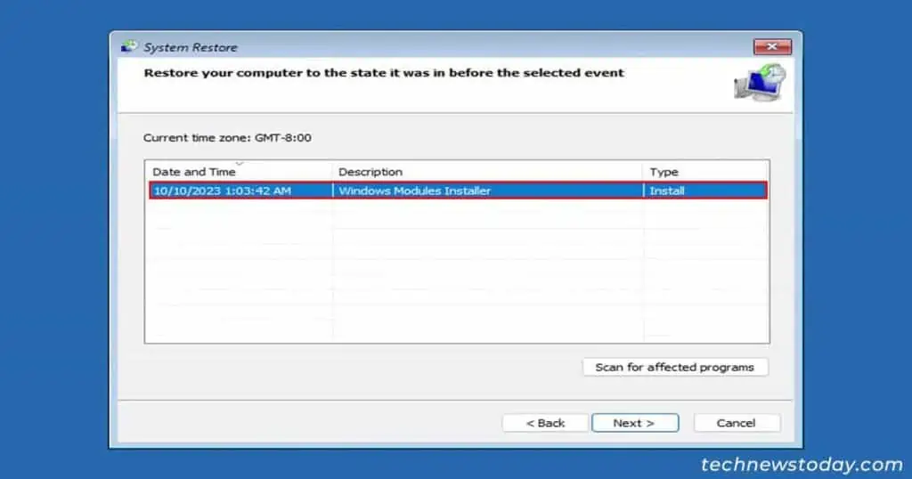 How to Fix Undoing Changes Made to Your Computer 12 Select-the-previously-created-restore-point-1024x538