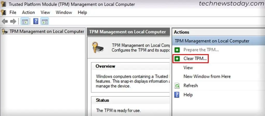 How to Fix Trusted Platform Module Has Malfunctioned 9 Trusted-Platform-Module-TPM-Management-on-Local-Computer-clear-TPM-1024x450