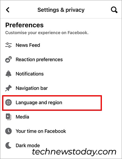 Under Preferences, tap on Language and region