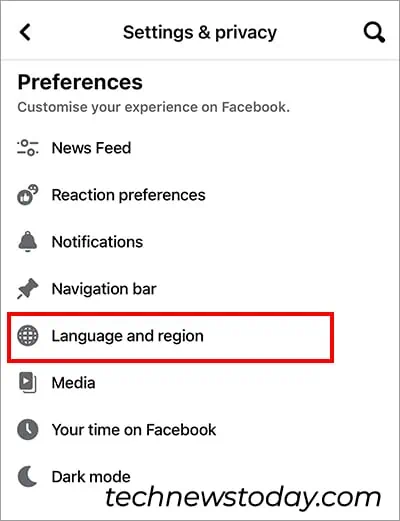 Fix Facebook Marketplace Not Working: 9 Ways 20 Under-Preferences-tap-on-Language-and-region