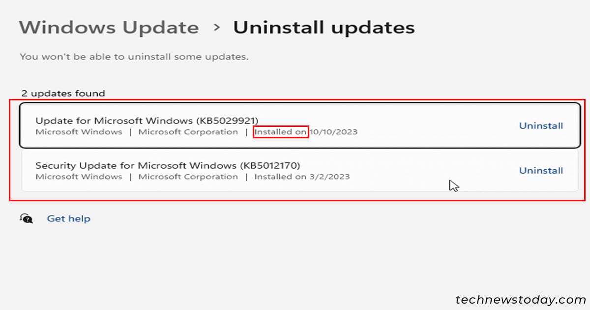 Uninstall-recent-updates