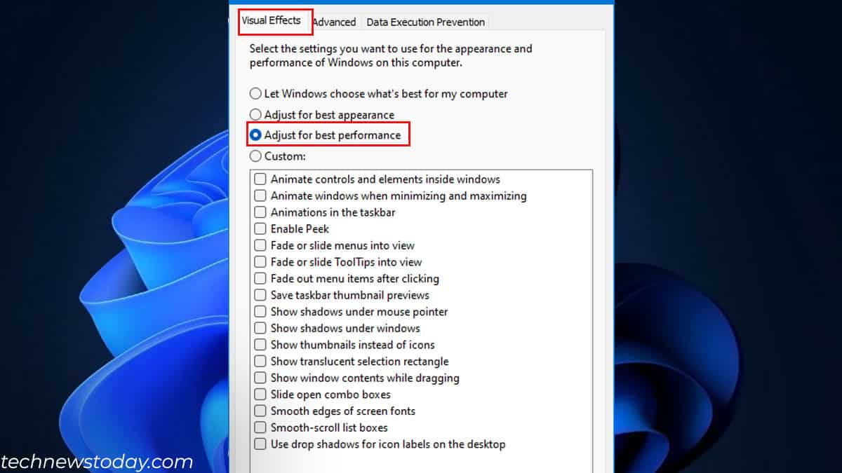 adjust windows for best performance visual settings