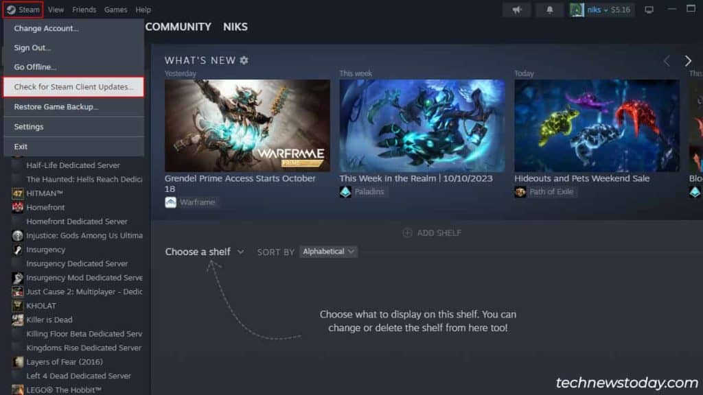 Steam Not Enough Disk Space? Here are 7 Fixes You Can Try 15 check-for-steam-update