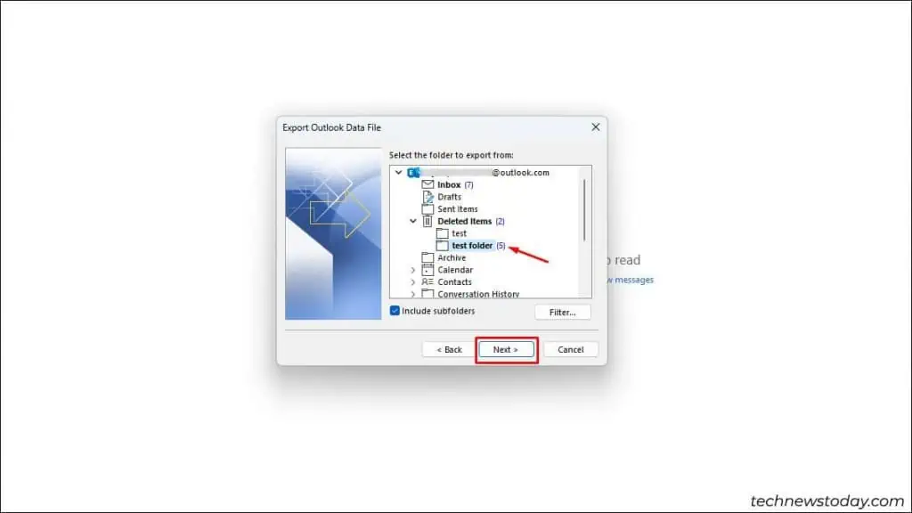 How to Recover Deleted Folder in Outlook 17 choose-the-folder-1024x576