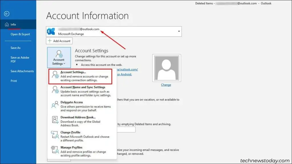 How to Recover Deleted Folder in Outlook 11 click-on-account-settings-1024x576