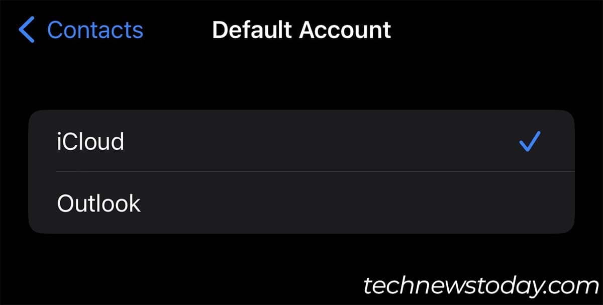 contacts default account icloud