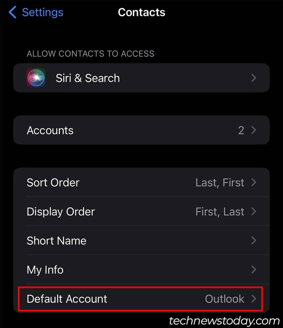 contacts default account