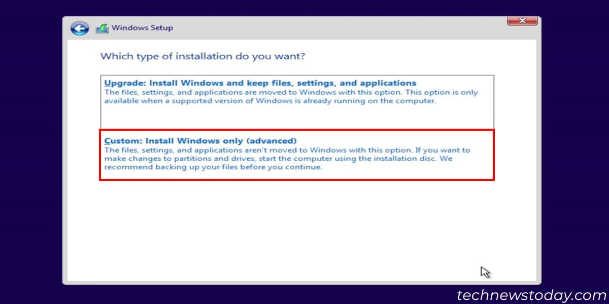 custom-install-windows-only