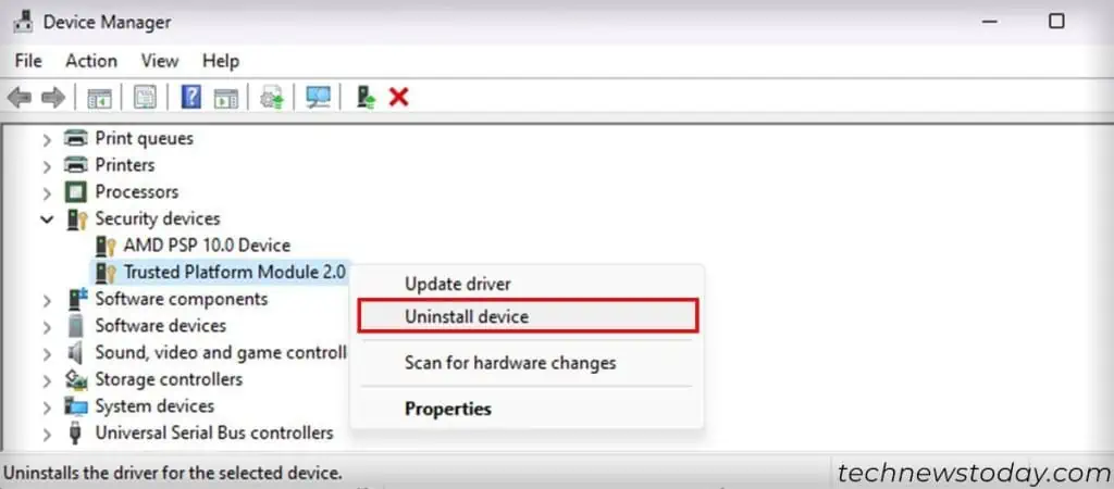 How to Fix Trusted Platform Module Has Malfunctioned 10 device-manager-trusted-platform-module-tpm-uninstall-device-1024x450