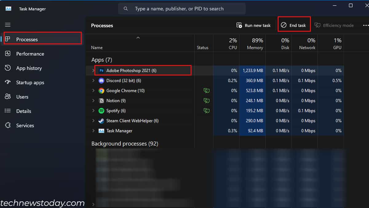 end high memory usage task