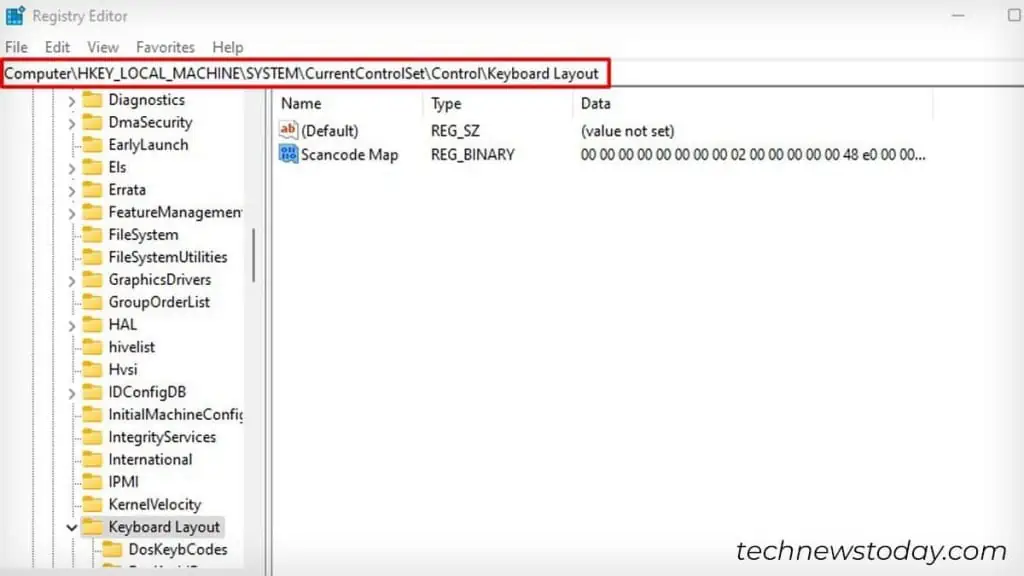 Keyboard Typing Wrong Letters? 6 Ways to Fix It 15 keyboard-layout-in-registry-editor-1024x576